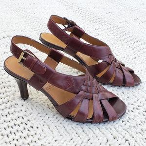 Tahari Slingback Peep Toe Brown Leather Heels - 8M